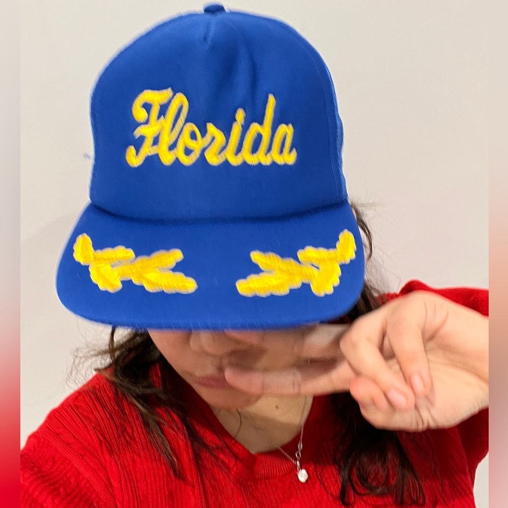 Vintage Florida State Baseball Cap Mesh Trucker Hat Embroidered Gold Leaf Retro